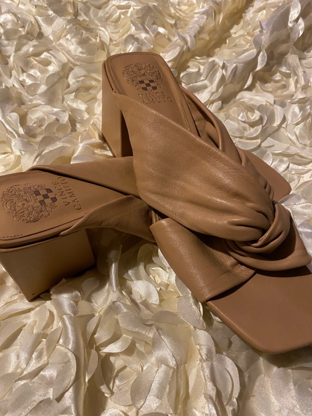 Vince Camuto Cognac Knot Slide Mules